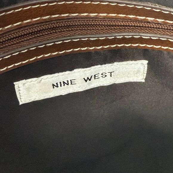 Nine West Green Nylon Crossbody Bag Brown Leather Trim Adjustable Strap - Picture 6 of 9